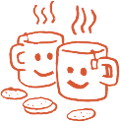 Happy coffee mugs and cookies
